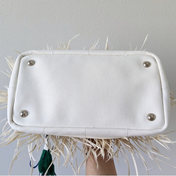 Prada Feather Trimmed Canapa Fringe Purse - Picture 4 of 16